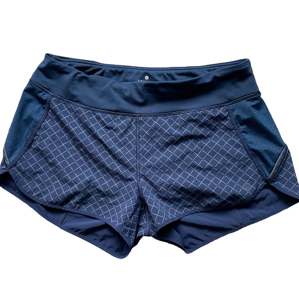 Athleta Reflective Track This Run Shorts, Navy Blue , Size Medium